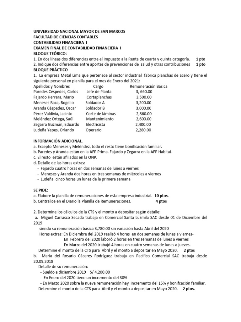 Examen Final de Contabilidad Financiera I | PDF | Economias | Business
