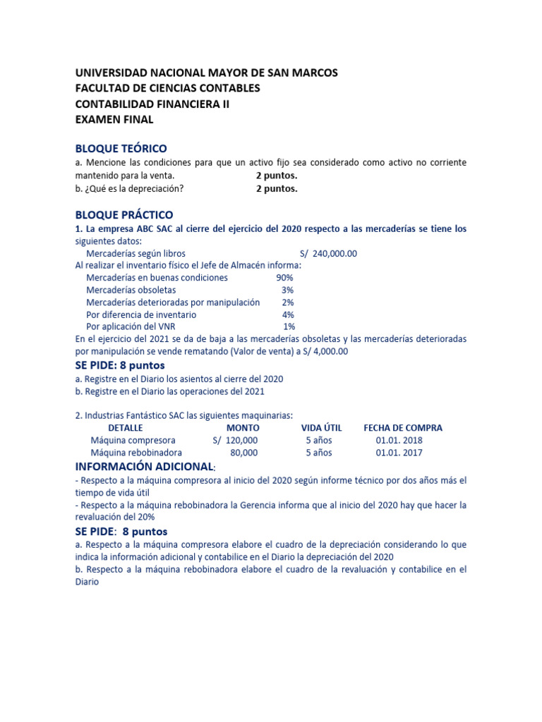 Examen Final De Contabilidad Financiera Ii Pdf