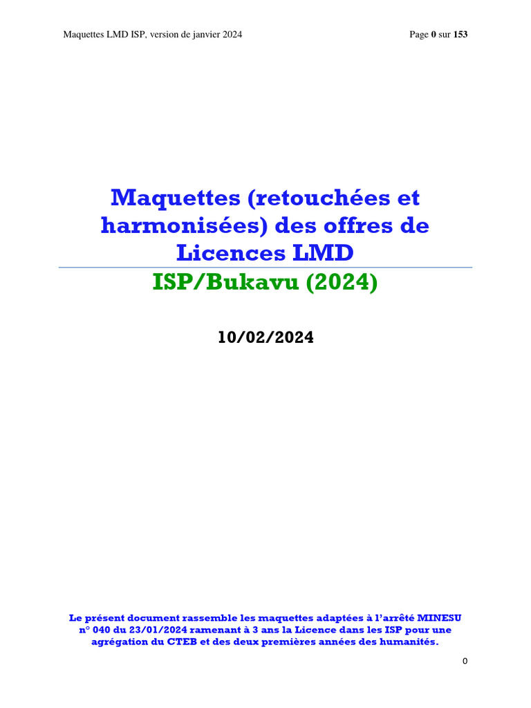 Maquettes LMD LICENCE ISPBukavu 2024 | PDF | Biologie | Botanique