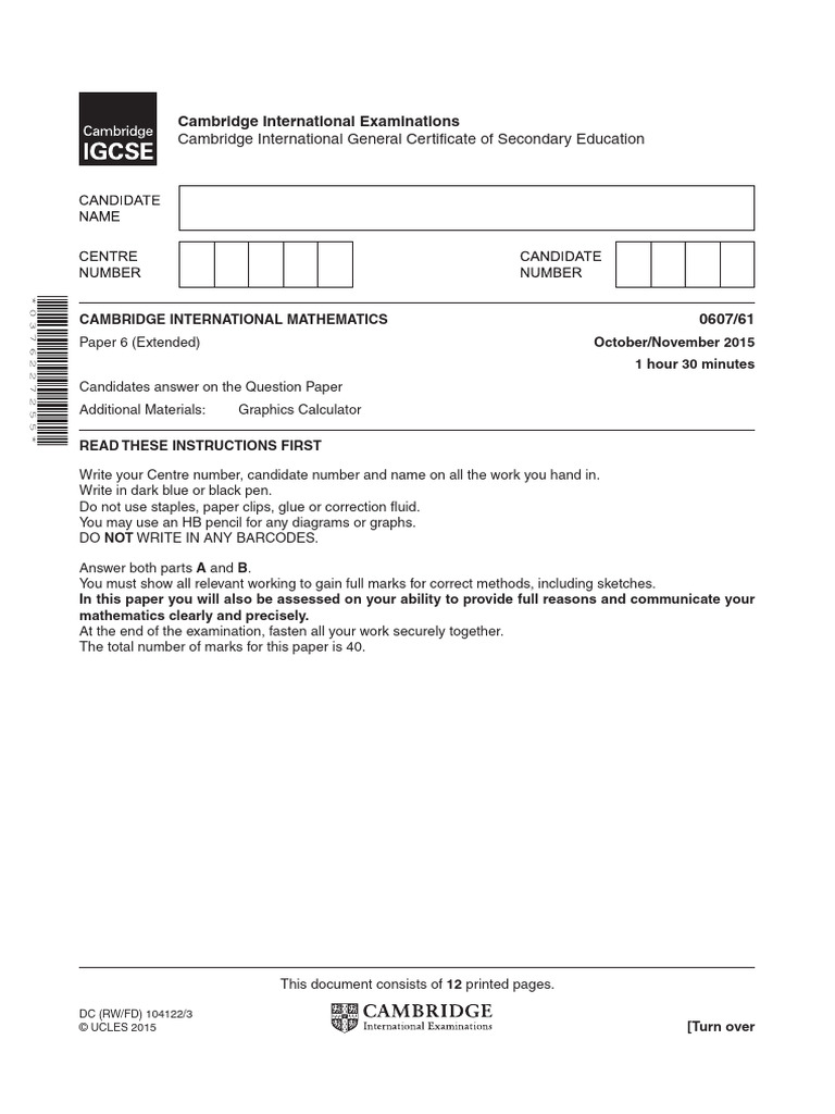 Cambridge IGCSE Mathematics Exam Paper | PDF | Mathematical Objects ...