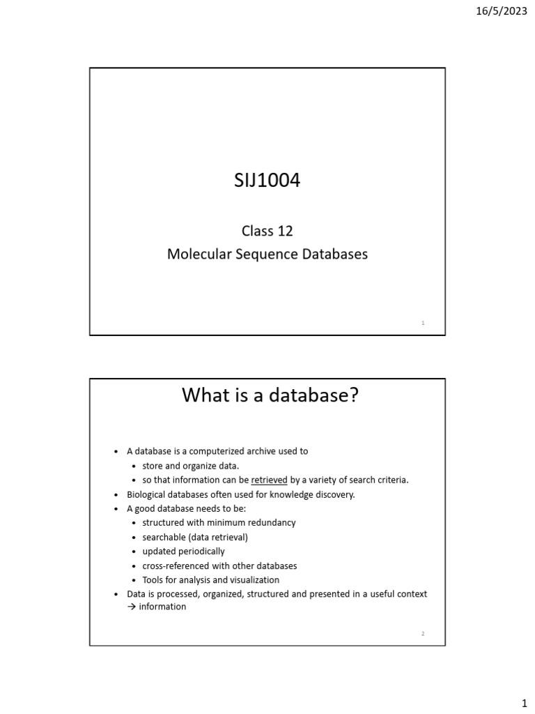 Overview of Molecular Sequence Databases | PDF | National Center For ...