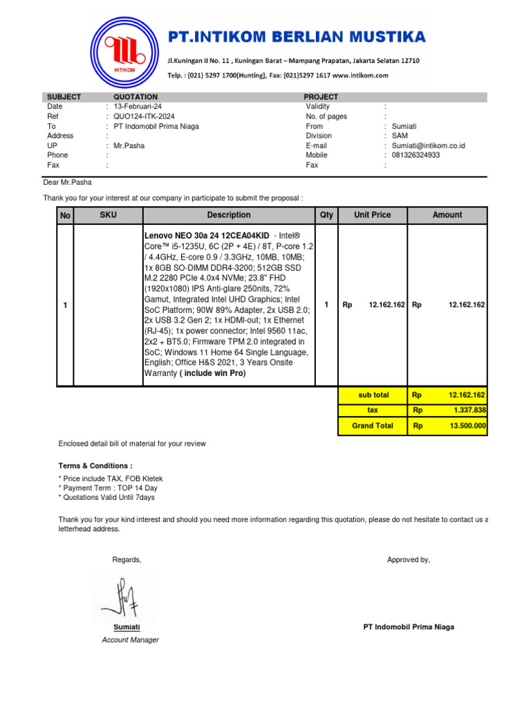 Revquotation PC Lenovo - IPN 13224 | PDF | Computer Architecture | X86 ...