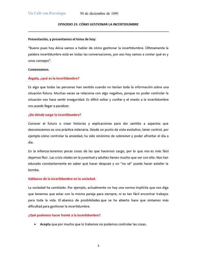Gestionando la Incertidumbre en la Vida | PDF | Pensamiento | Toma de ...