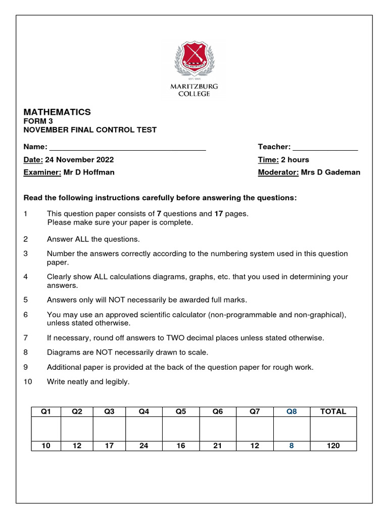 Form 3 Mathematics Final Test 2022 | PDF | Area | Triangle