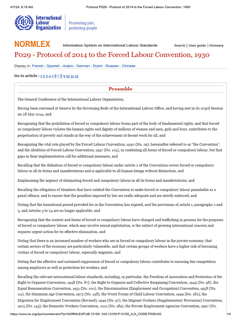 2014 Protocol to Forced Labour Convention | PDF | International Labour ...