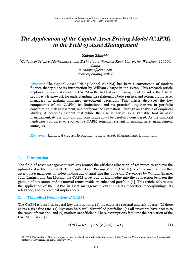 The Application of The Capital Asset Pricing Model | PDF | Capital ...