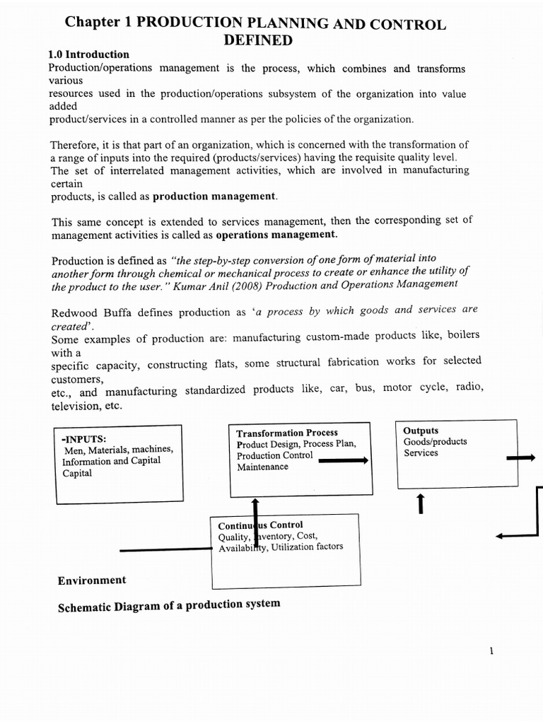 Chapter 1 Production Planning and Control Defined | PDF