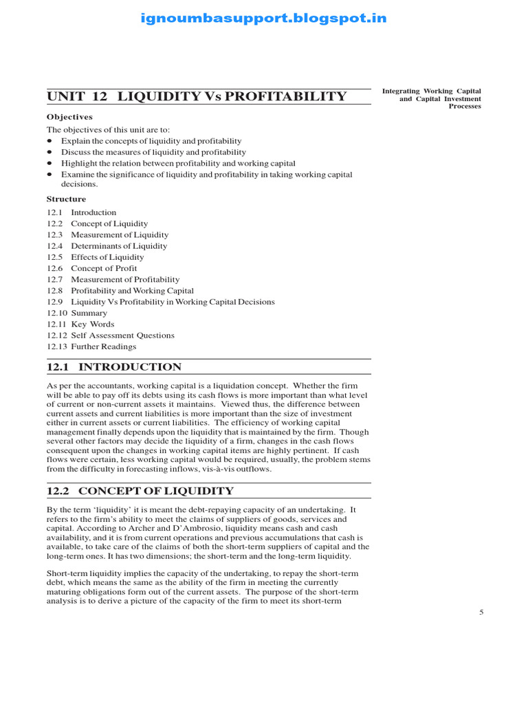 Liquidity Vs Profitability Pdf Market Liquidity Working Capital