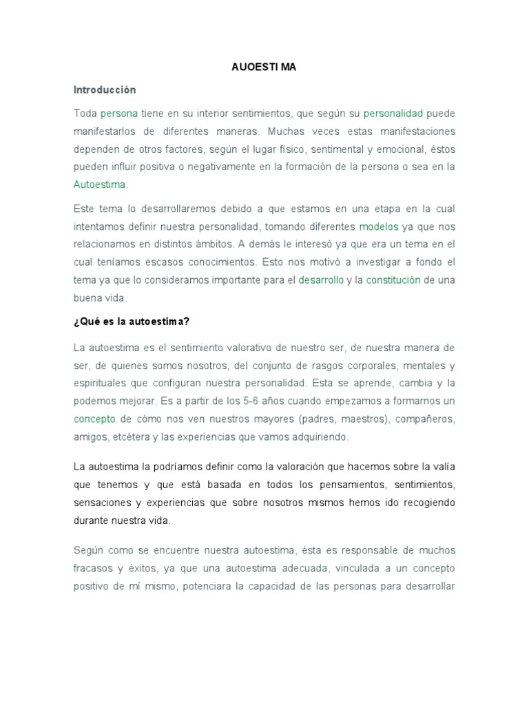 Comprendiendo la Autoestima y su Impacto | PDF | Autoestima | Toma de ...