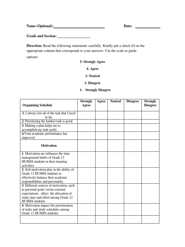 Questionnaire | PDF | Disciplines | Motivational
