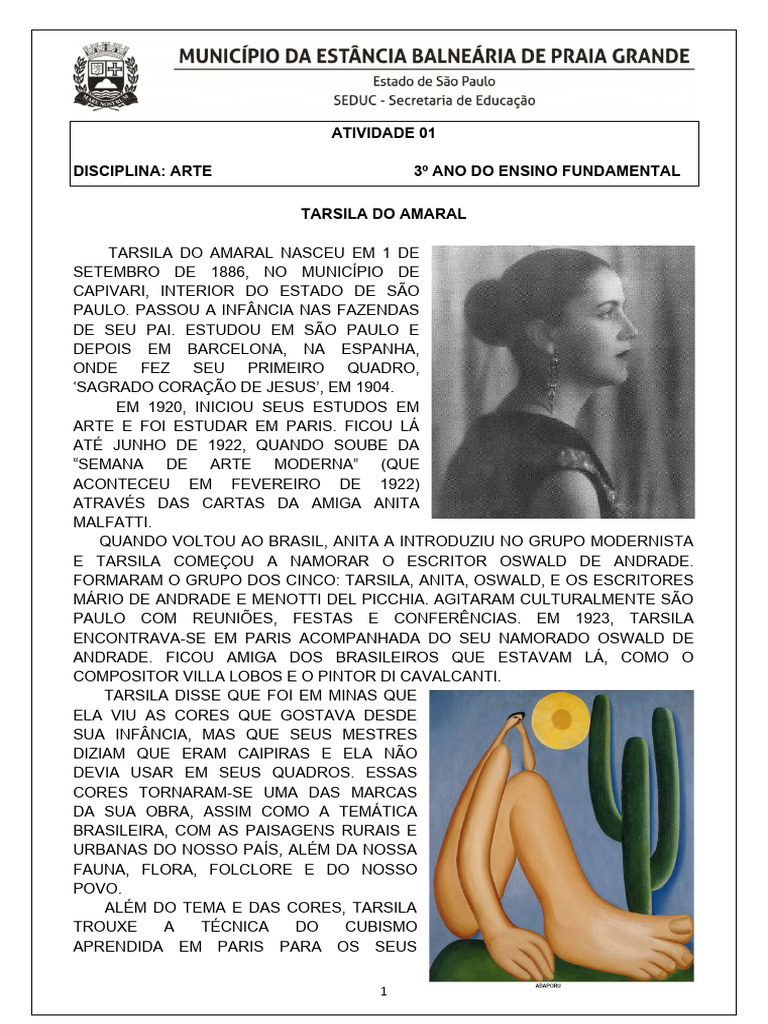 3º Ano - Atividade 1 Arte | PDF | Brasil