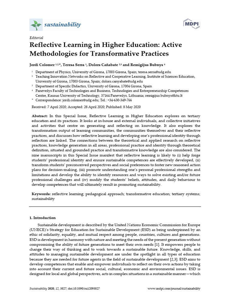 Reflective Learning for Sustainable Education | PDF | Learning | Experience