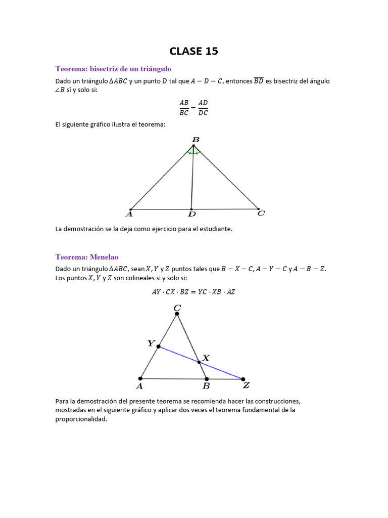 Teoremas de Bisectriz y Cevianas en Triángulos | PDF | Triángulo ...