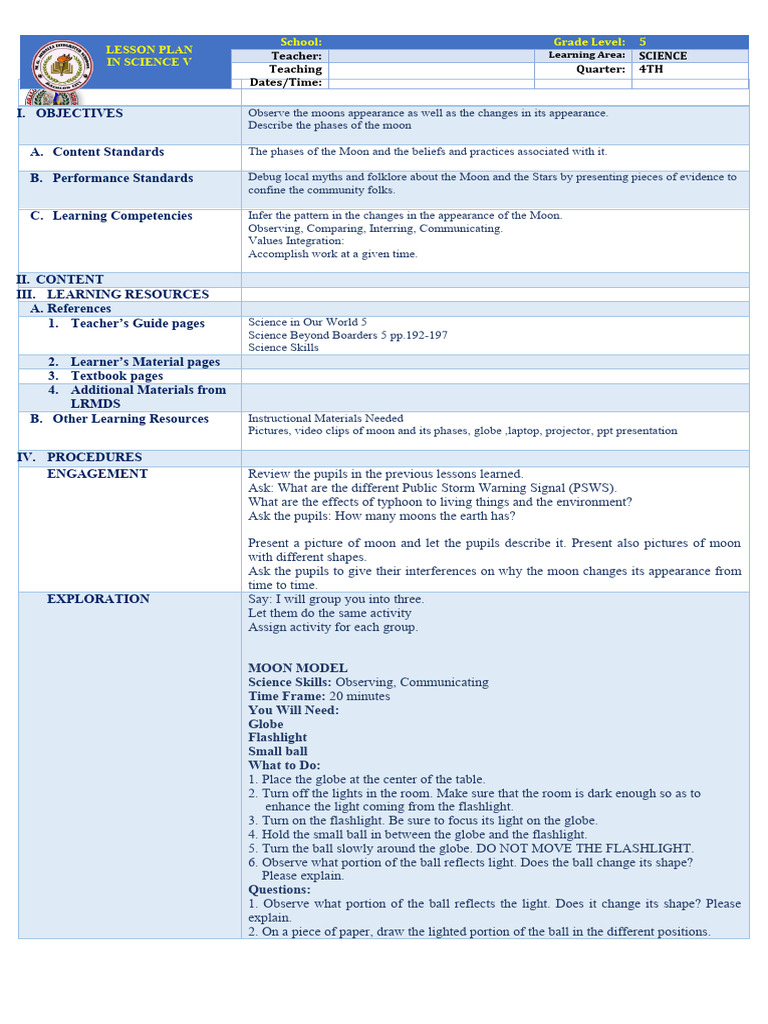 Phases Of The Moon Pdf Moon Astronomy