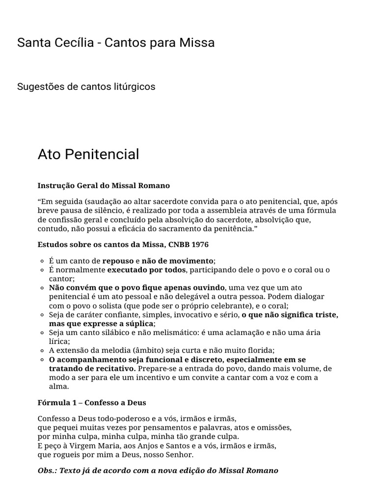 Cantos e Ato Penitencial para Missa | PDF | Adoração e liturgia cristã ...