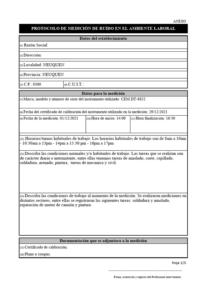 Protocolo de Medición de Ruido Laboral | PDF | ruido