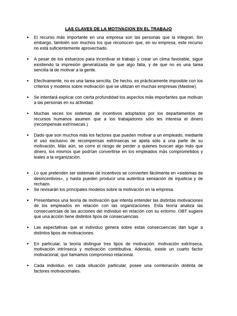 GP1 Las Claves de La Motivacion en El Trabajo | PDF | Motivación ...