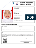 Kartu Peserta SNMPTN 2022: 4220298518 Shafwah Dwi Anugrah 0047389208 Sman 1 Makassar Kota Makassar Prov. Sulawesi Selatan