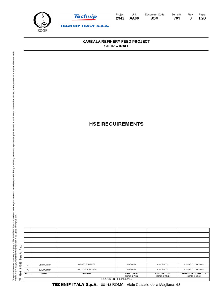 Karbala Refinery Project HSE Plan | PDF | Occupational Safety And ...