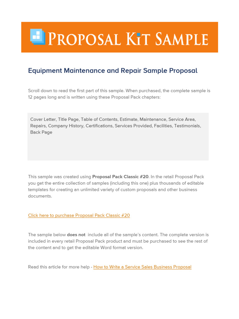 Equipment Maintenance Proposal Sample | PDF | Refrigerator | Kitchen