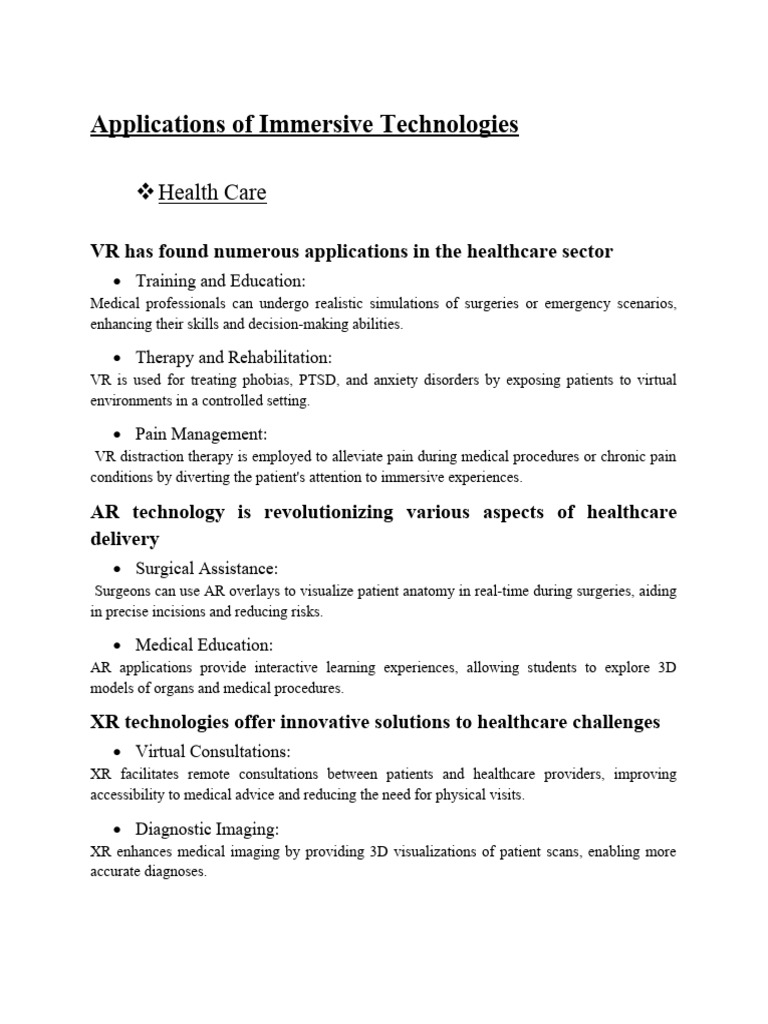 Immersive Technology in Healthcare and Design | PDF | Virtual Reality ...