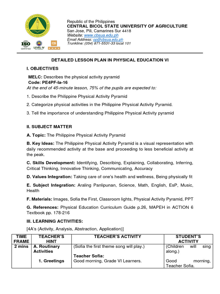 Pe Lesson Plan To Check | PDF | Physical Education | Physical Fitness