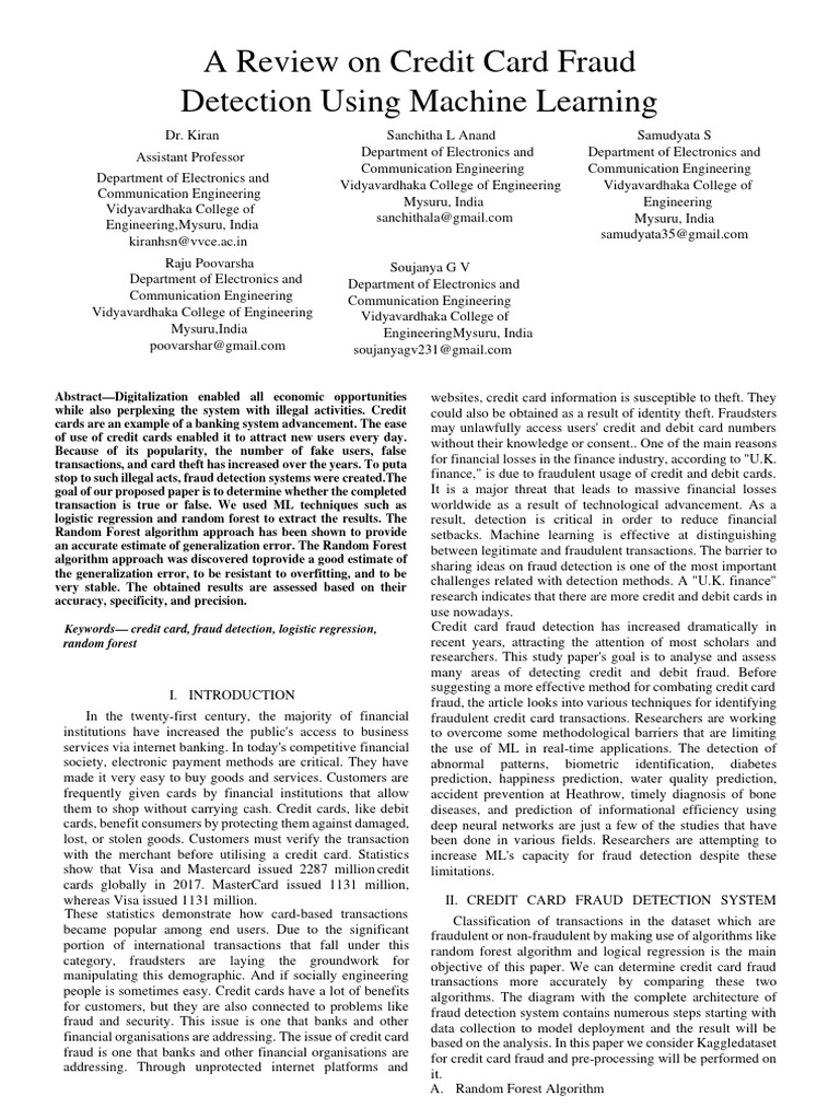 Credit Card Fraud Detection with ML | PDF | Machine Learning ...