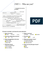 UNIT 1 - Who Are You?: A) PERSONAL INFORMATION - Complete This Exercise Using Your Personal Information Details