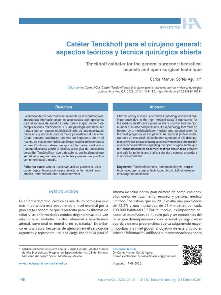 Técnica quirúrgica del catéter Tenckhoff | PDF | Abdomen | Peritoneo