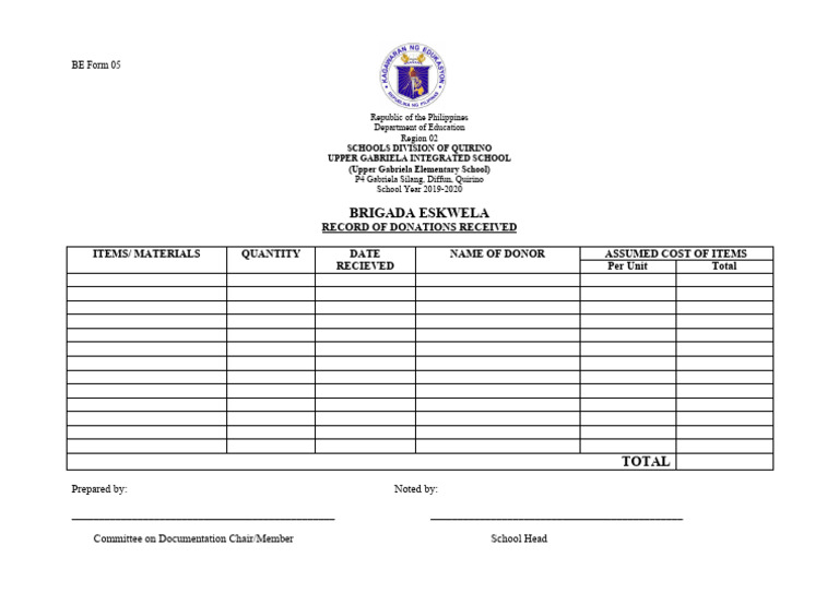 BE Form 5 - RECORD OF DONATIONS RECEIVED | PDF