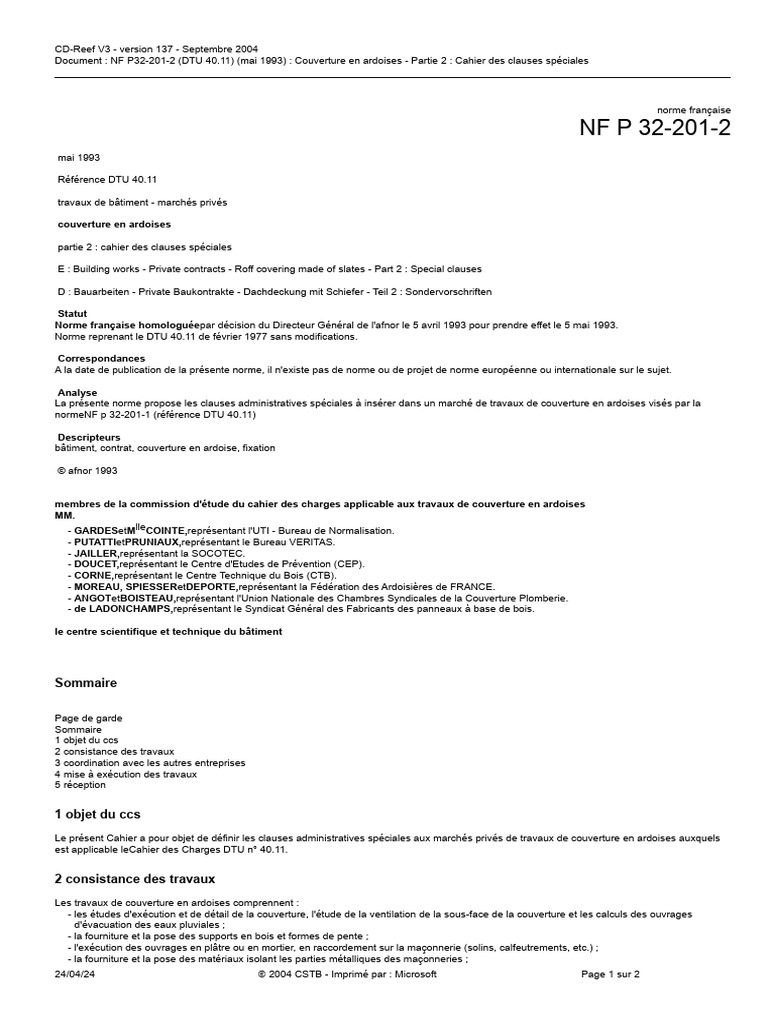 Clauses spéciales DTU 40.11 Ardoises | PDF | Code de la construction et ...