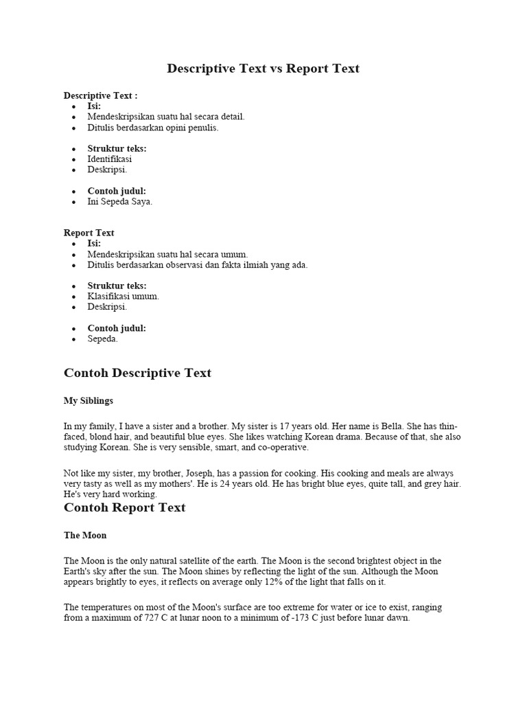 Descriptive Text Vs Report Text | PDF
