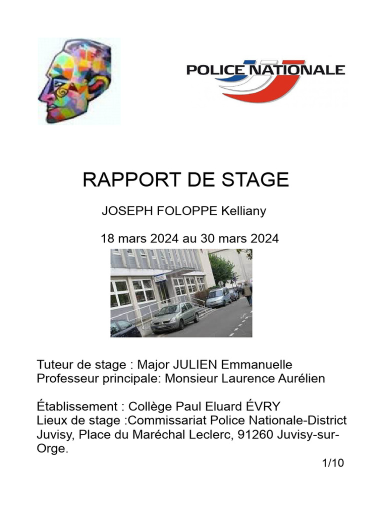 Rapport de stage à la Police Nationale | PDF | Forces de l'ordre ...