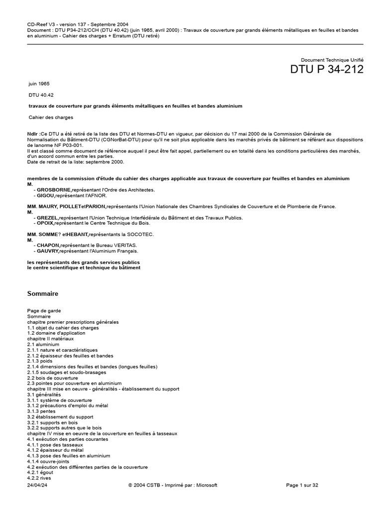 Cahier des Charges Couverture Aluminium | PDF | Code de la construction ...