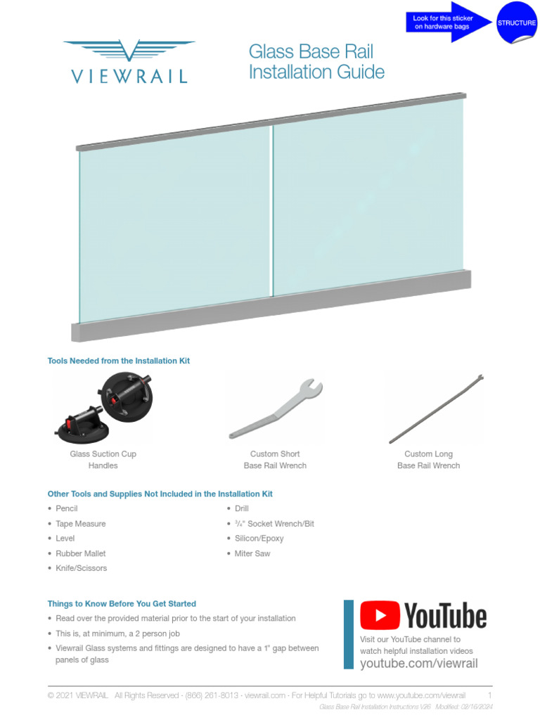 Glass Base Rail Installation Instructions V26 4 | PDF