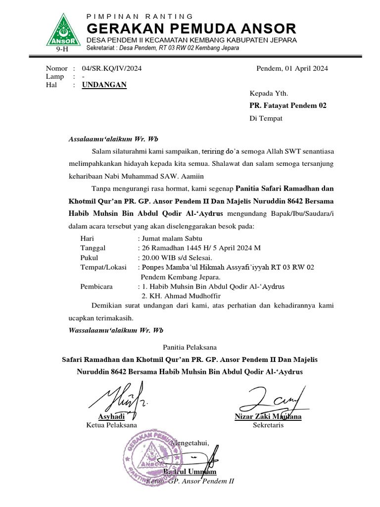 Undangan Fatayat | PDF