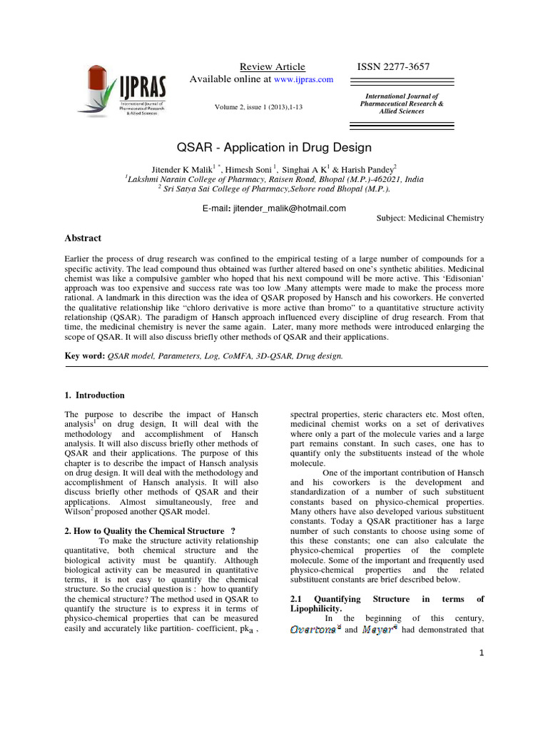 Qsar Application In Drug Design Pdf Acid Dissociation Constant