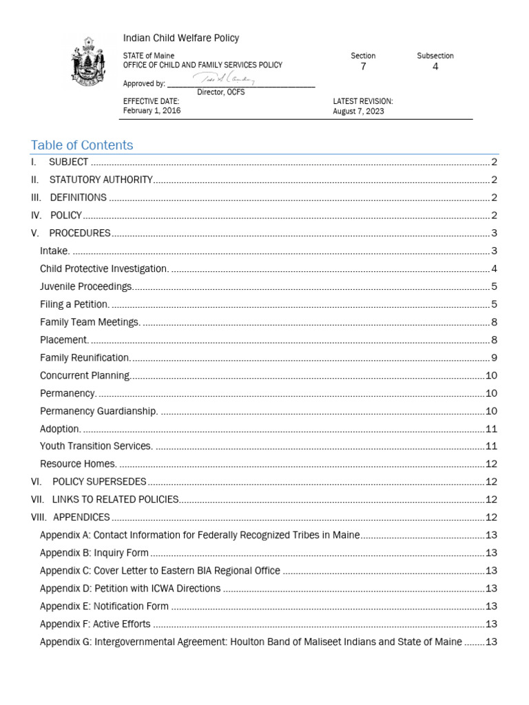 State of maine office of child and family services policy approved by