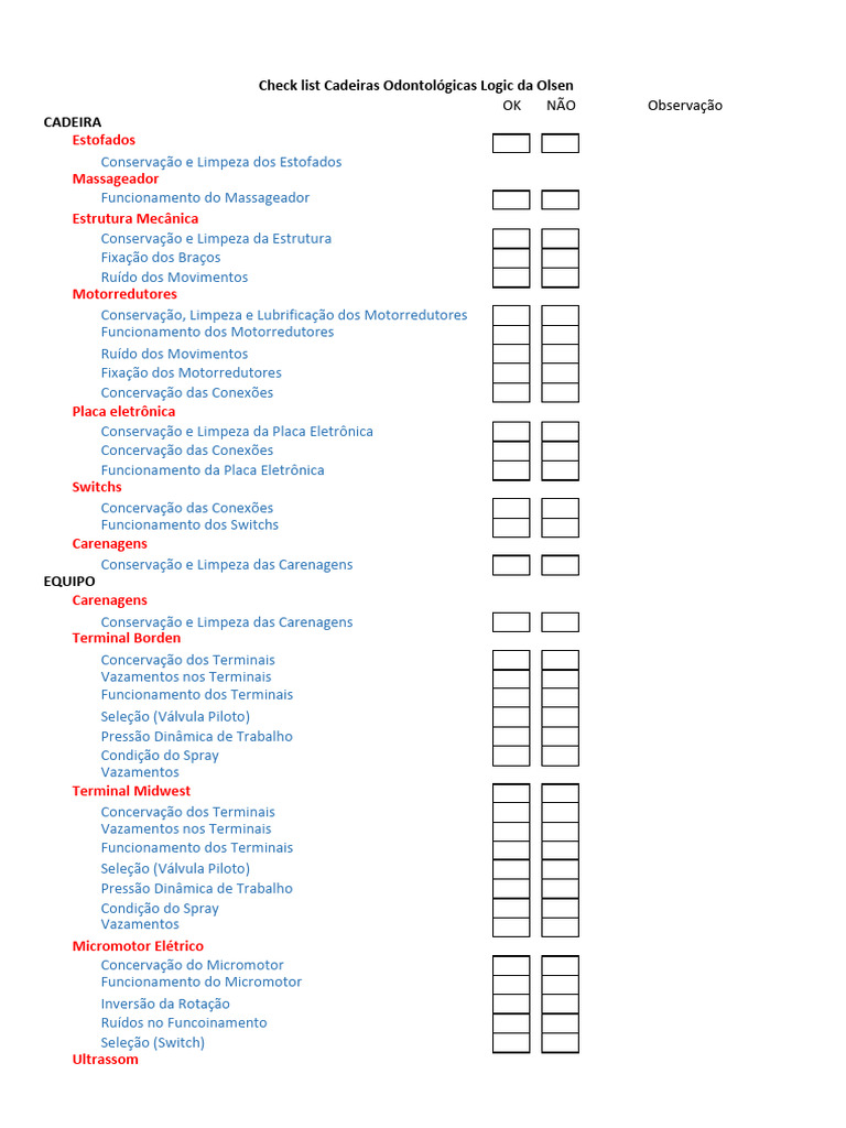 Check list cadeiras Olsen | PDF