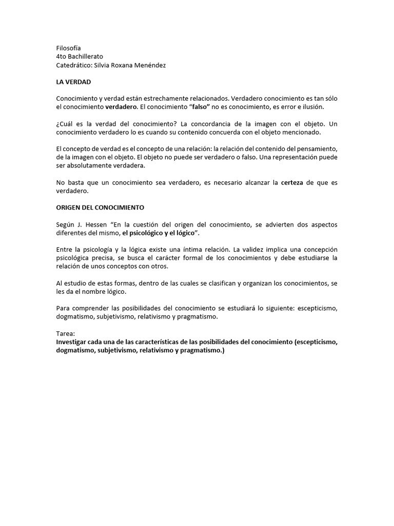 El Conocimiento Y La Verdad Pdf Filosofía Autosuperación