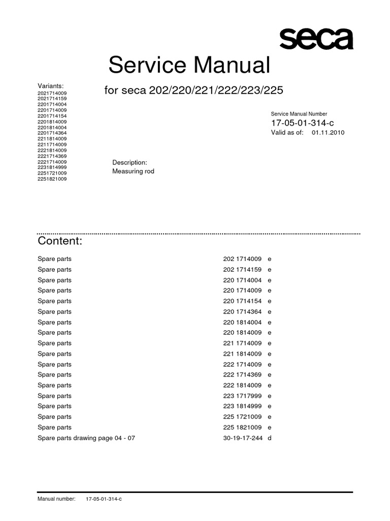 Service Manual: For Seca 202/220/221/222/223/225 | PDF | Screw