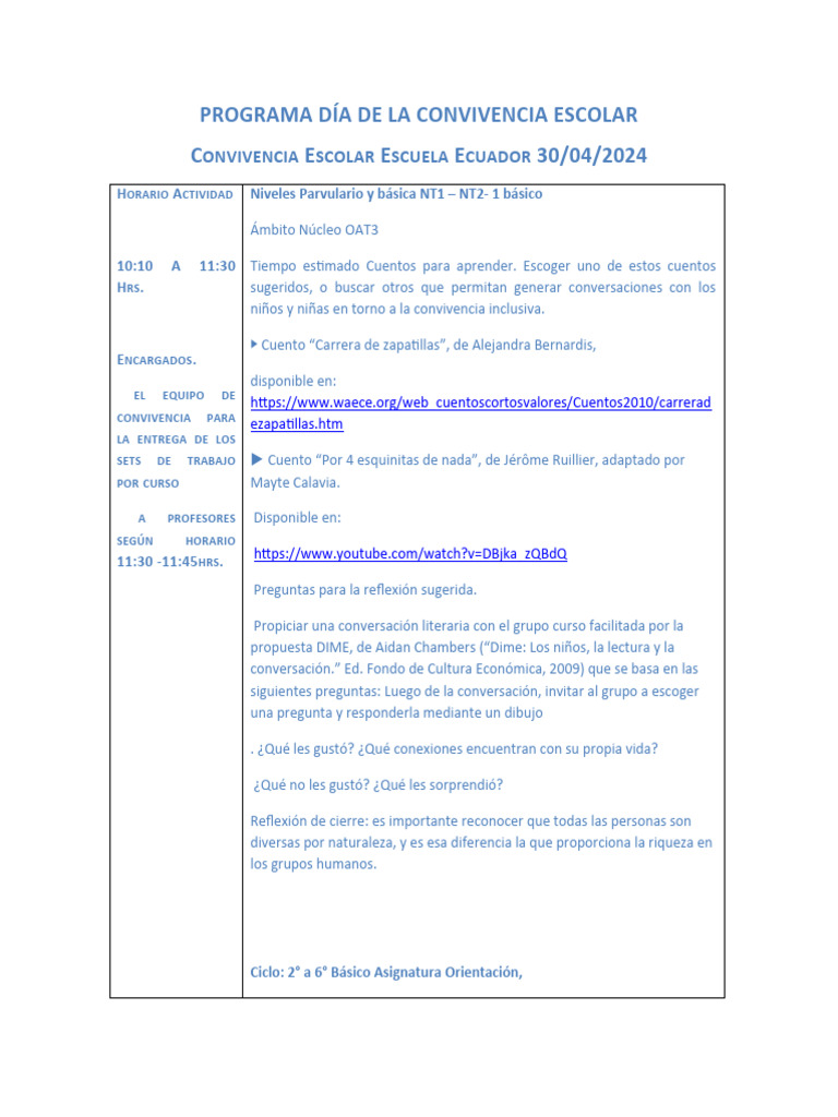 Programa de Convivencia Escolar 2024 | PDF | Aprendizaje