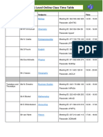 As Level Online Class Time Table 2024