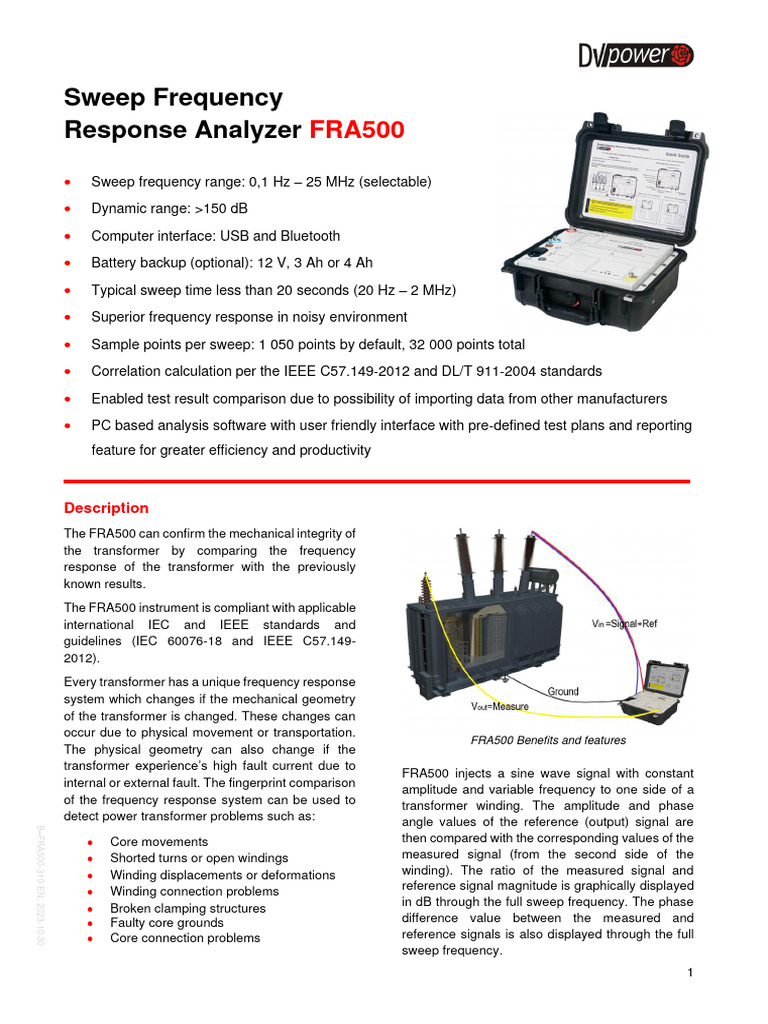 FRA500 Sweep Frequency Analyzer Guide | PDF | Transformer | Coaxial Cable
