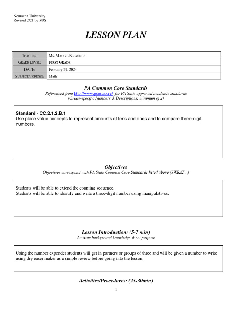 First Grade Math Lesson Plan | PDF | Lesson Plan | Human Communication