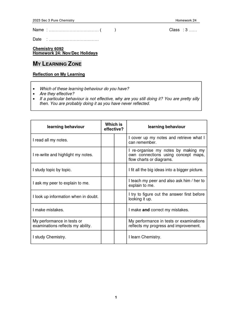 2023 Sec 3 Pure Chemistry Homework | PDF | Molecules | Acid