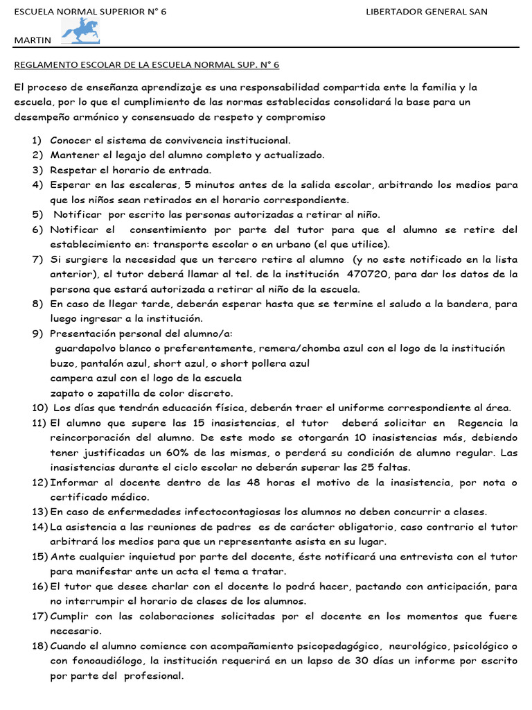 Normas de Convivencia Escuela Normal #6 - Año 2022 | Descargar gratis ...
