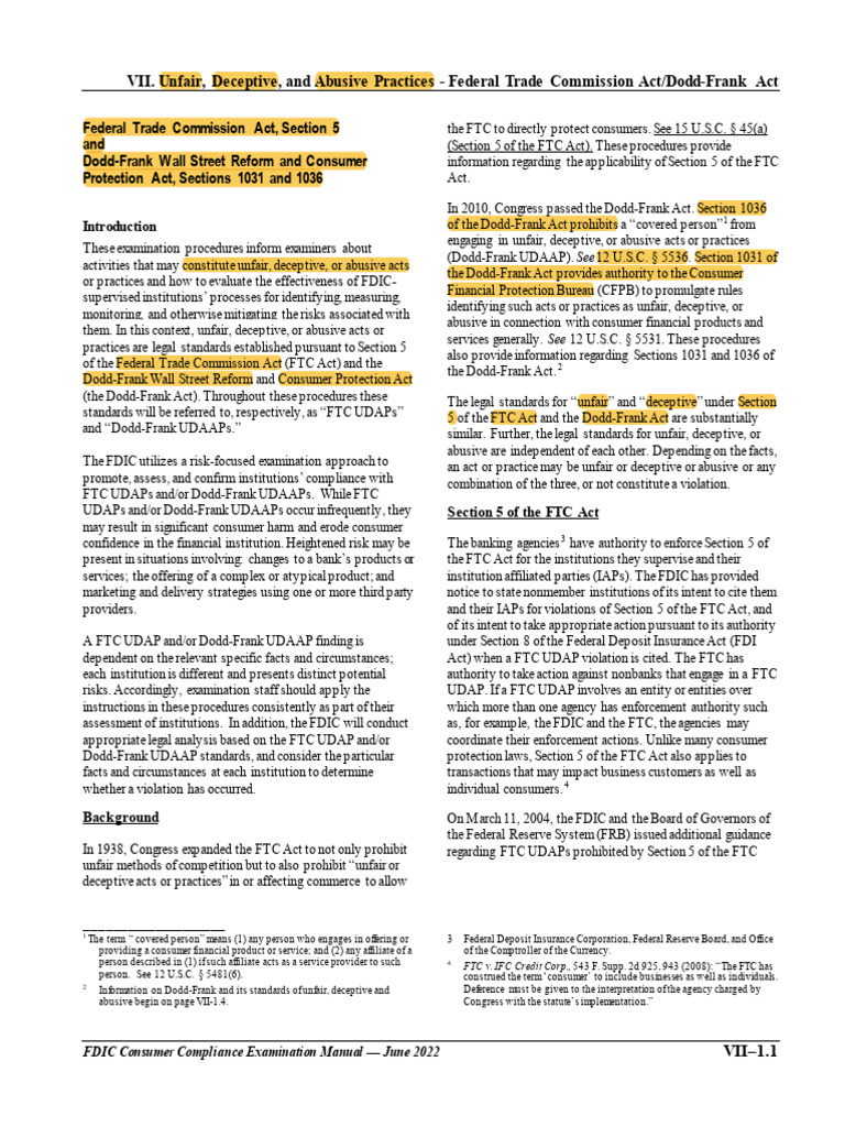 FTC & Dodd-Frank UDAAP Guidelines | PDF | Federal Trade Commission ...