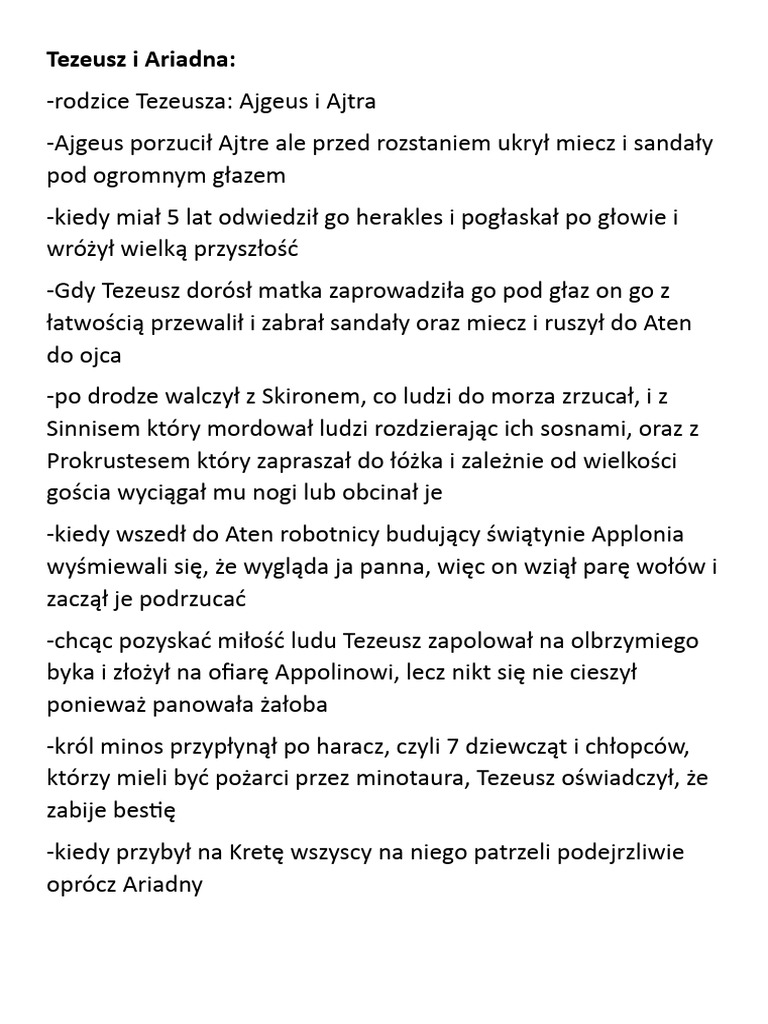 Streszczenie Mit O Tezeuszu I Ariadnie Tezeusz I Ariadna | PDF