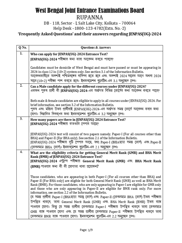 West Bengal Joint Entrance Examinations Board Rupanna | PDF ...
